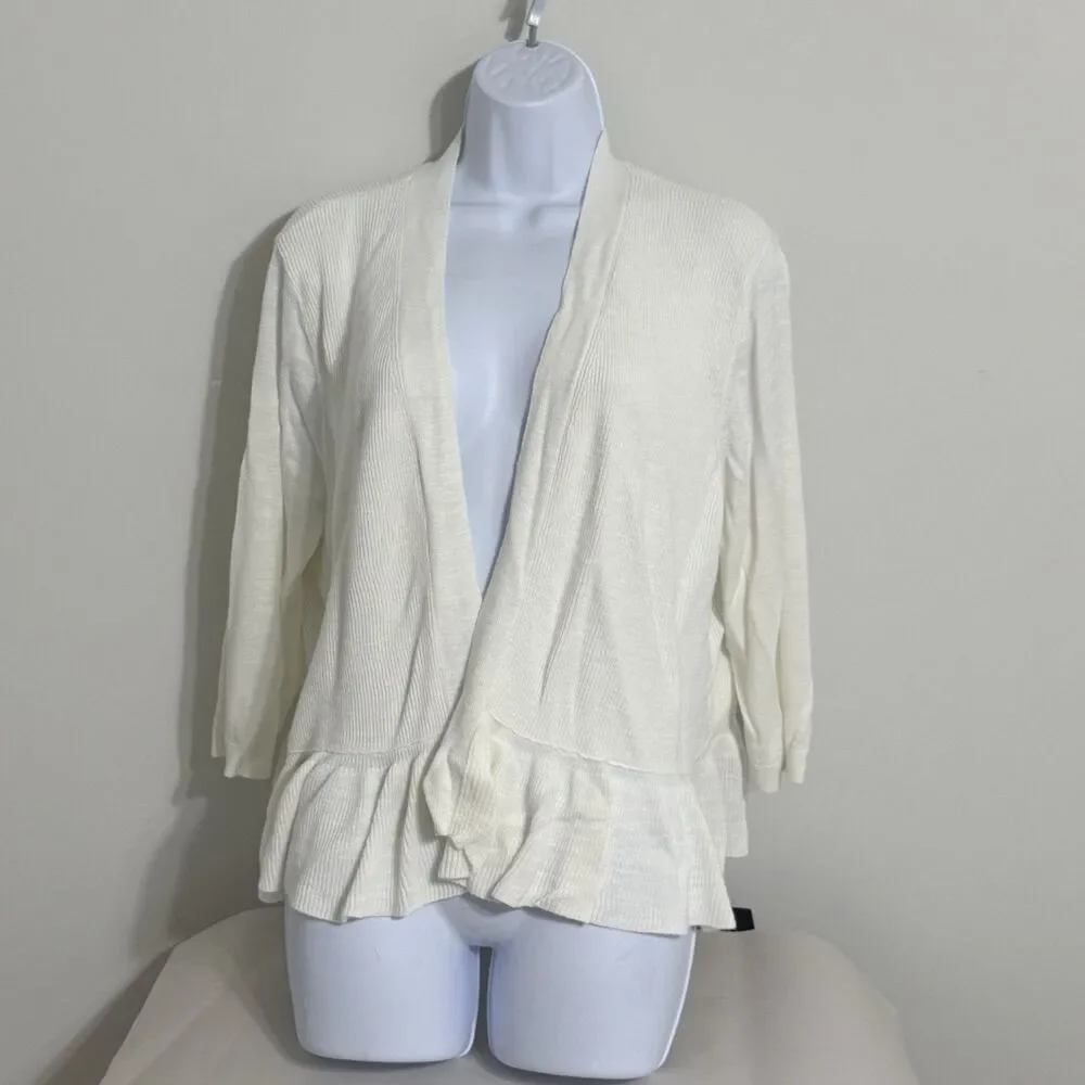 Tommy Hilfiger Women’s Open Front Peplum Cardigan Sweater | White | XXL